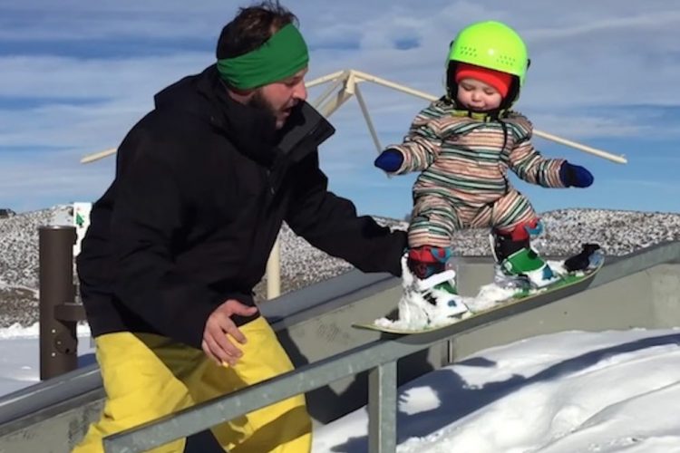 Baby Snowboarders Hitting The Slopes